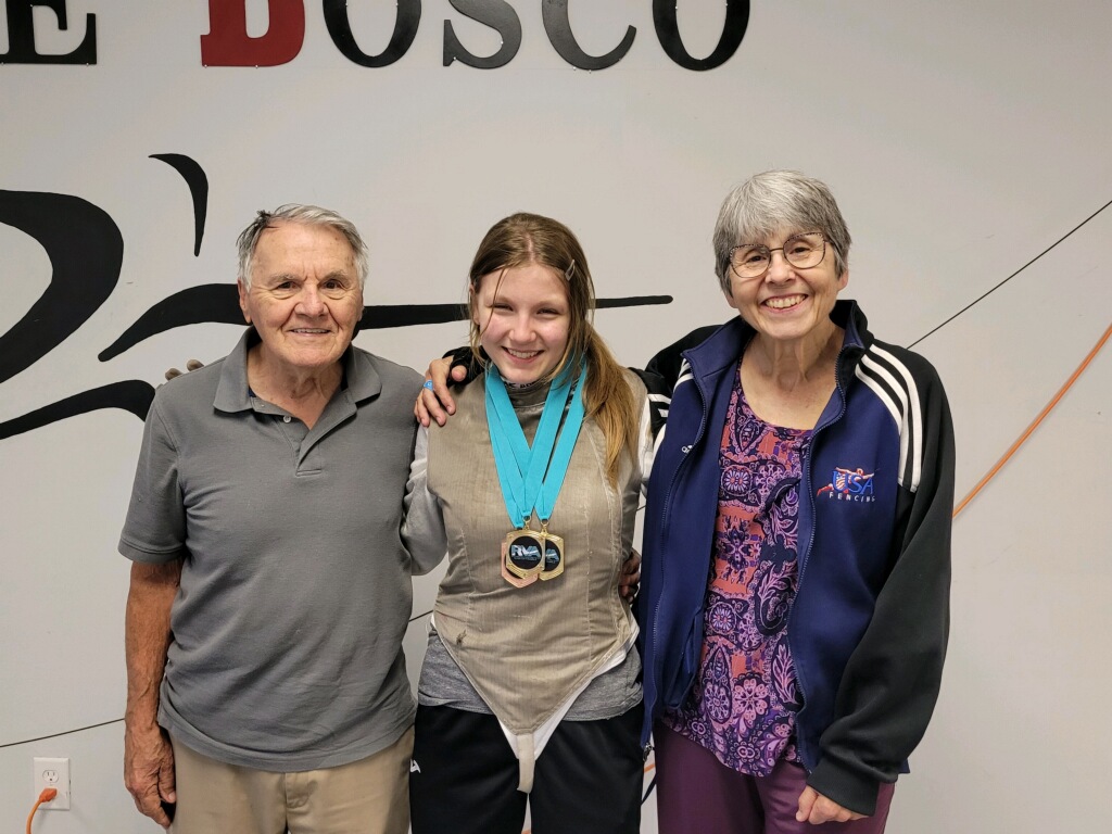 Gianna Marisi RVA Tournament Domination - 2 Gold Medals and 1 Bronze in Foil Gianna Marisi proudly displaying her 2 gold medals and 1 bronze medal from the RVA foil tournament competition